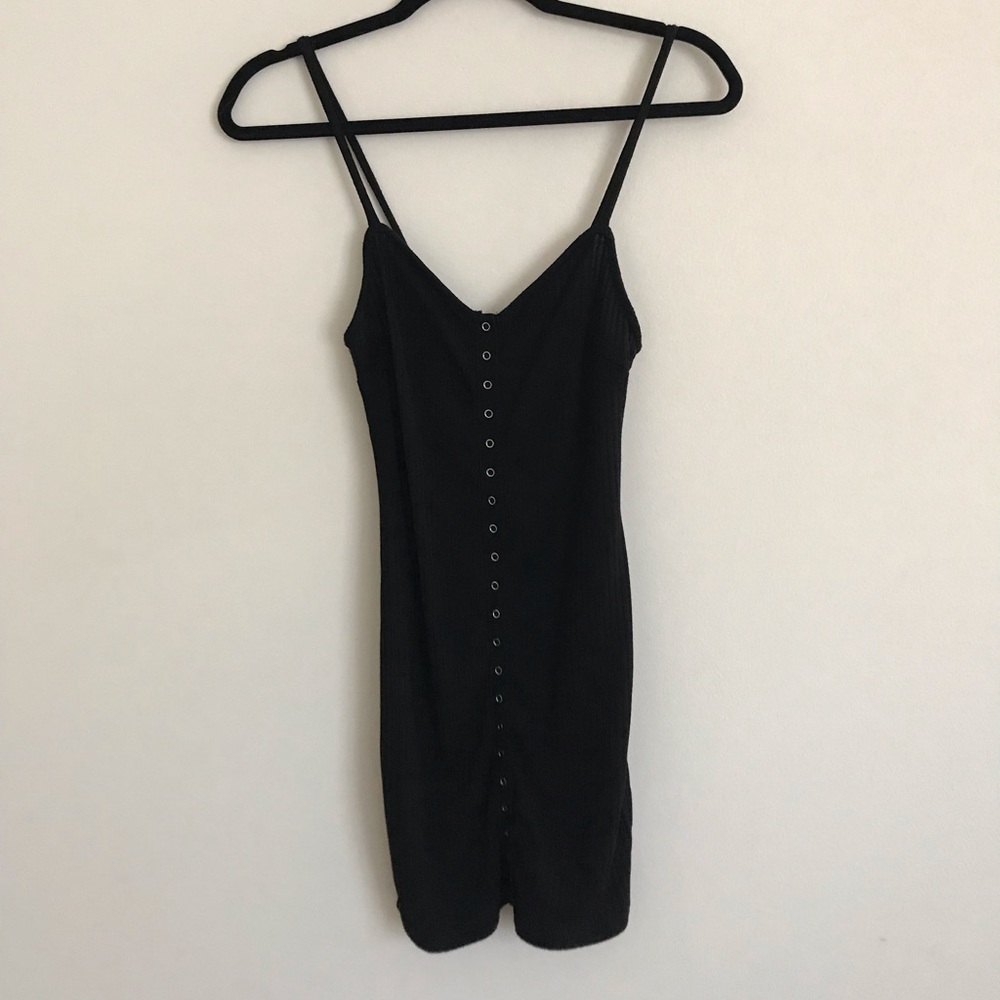 Black Snap Ribbed Minidress